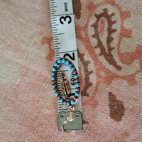 Feather Hoop Earrings. Oval Flower Floral Copper Color Boho Cowgirl Western - Picture 7 of 9